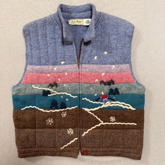 L.L. Bean Jackets & Blazers - L.L. Bean Vintage 100% Wool Nordic Snow Zip Front Sweater Ski Vest Women L
